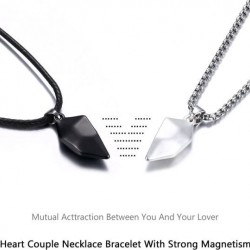 4PCS Two Souls One Heart Matching Necklaces Bracelets For Couples Magnet Wishing Stone Necklaces Pandent Set Bead Braided Adjustable Bracelets Mutual Attraction Friendship Couples